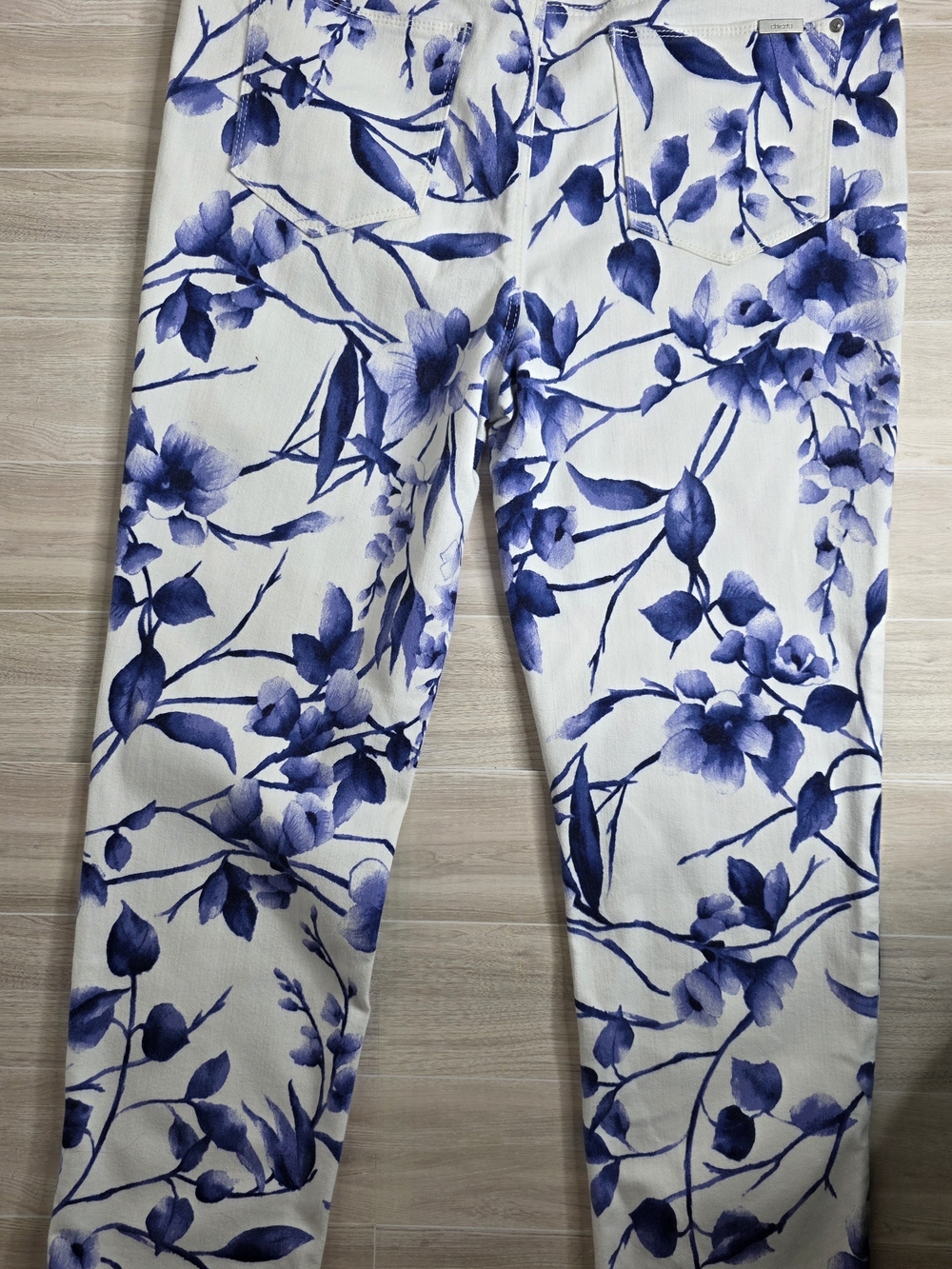 Chico's Floral Print Slimming Girlfriend Crop Pants - Blue on White - Picture 2 of 7